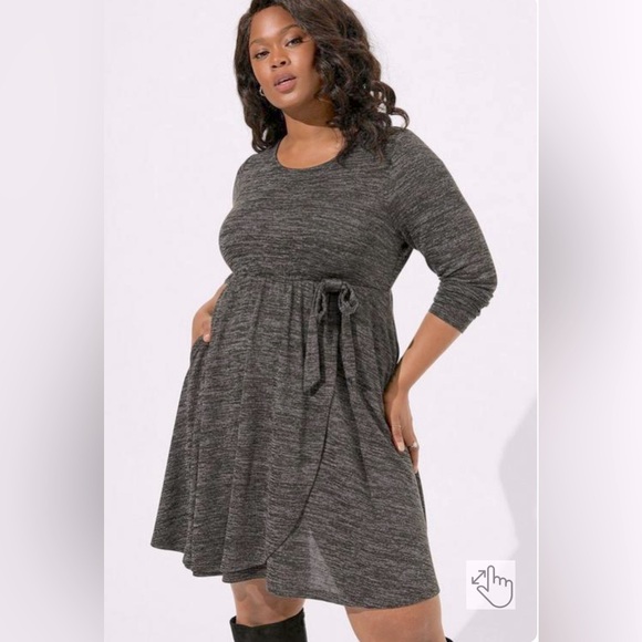 torrid Dresses & Skirts - TORRID Women’s Dress, At The Knee, Faux Wrap, Black w/Heather Gray, Plus Sz. 2X